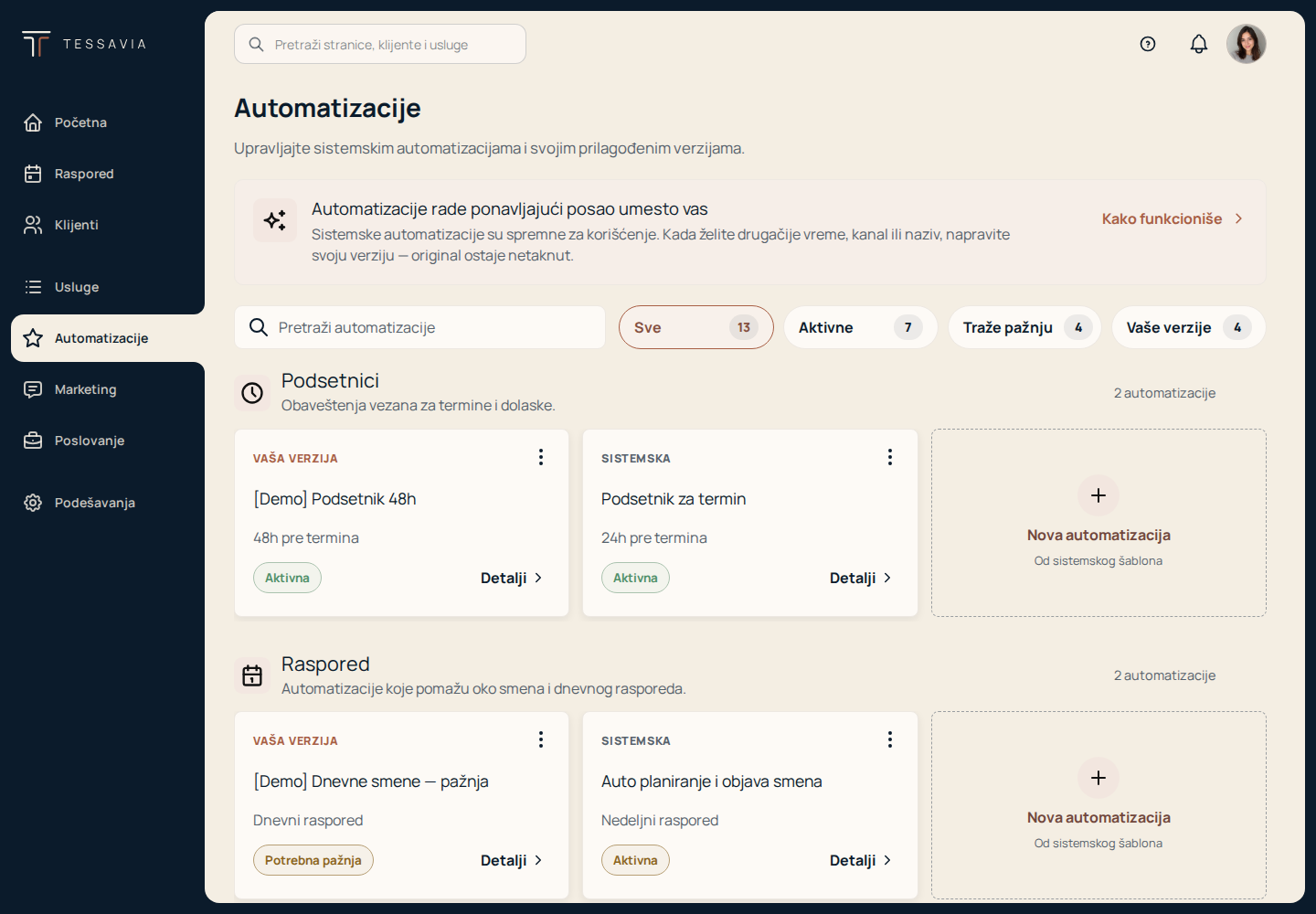 Tessavia Biznis lista automatizacija sa sintetičkim podacima o aktivnim operativnim receptima.